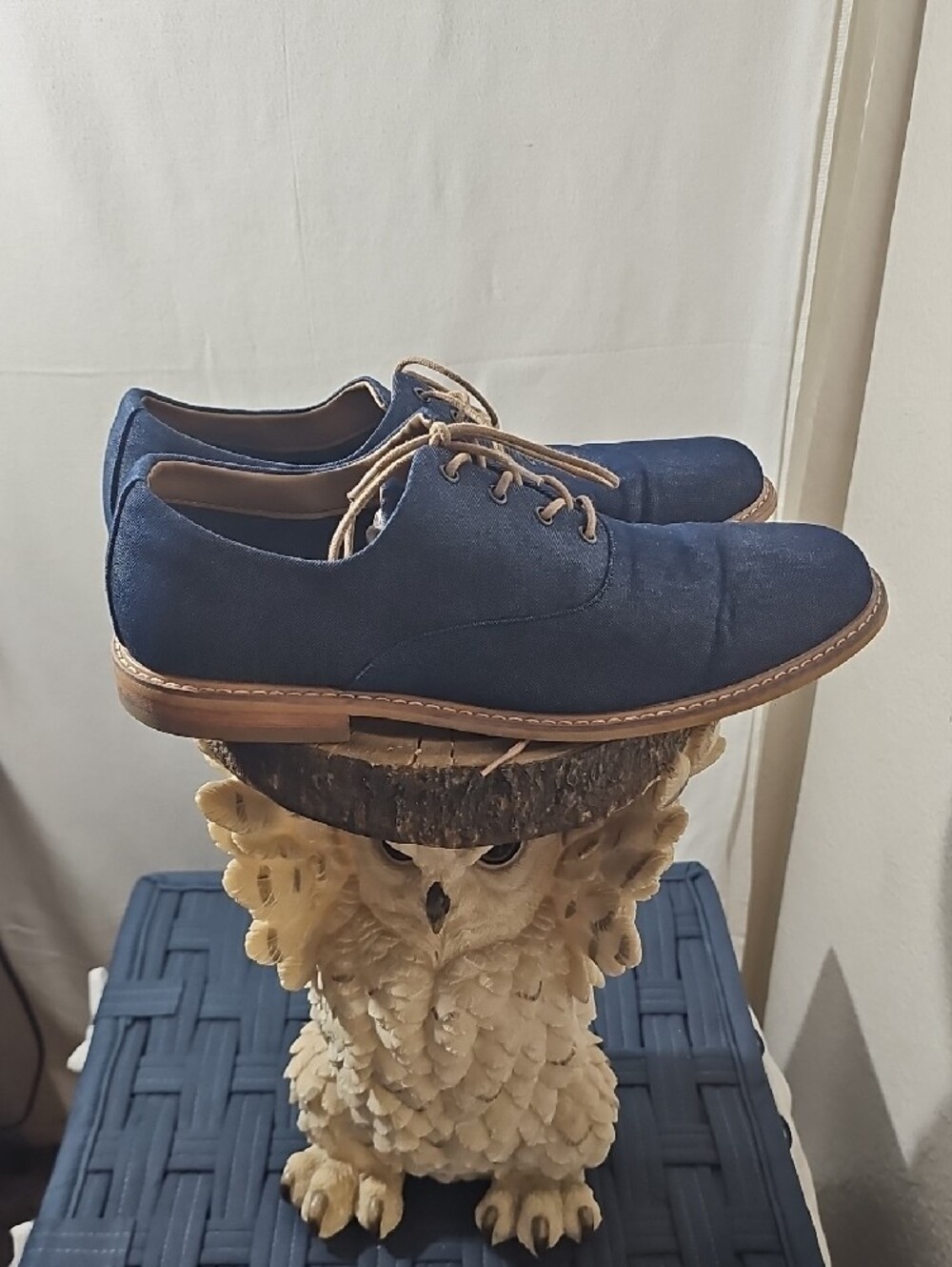 Call It Spring Navy Canvas Derby Shoes with Tan Accents - Picture 2 of 6